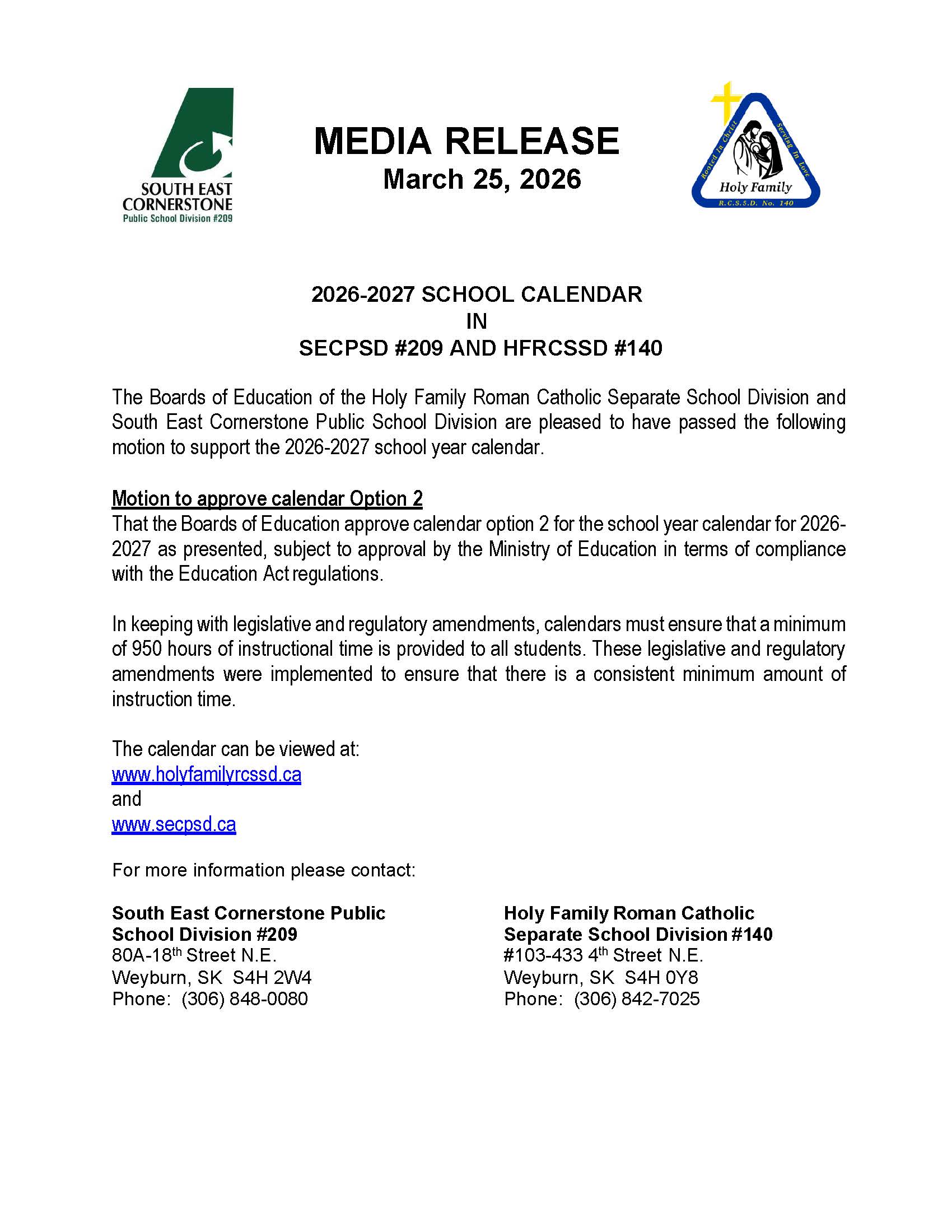 Joint Media Release 2026 27 School Year Calendar 1